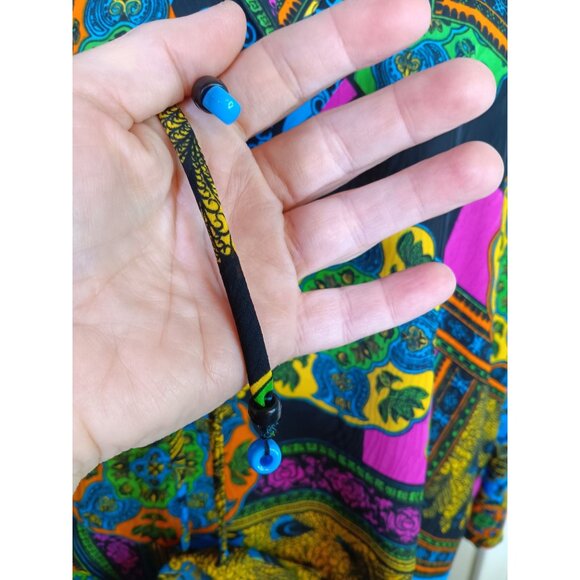 Vintage Diane Freis Large Georgette Blouse, Ruffle, Peacock Paisley Bright - Picture 3 of 6